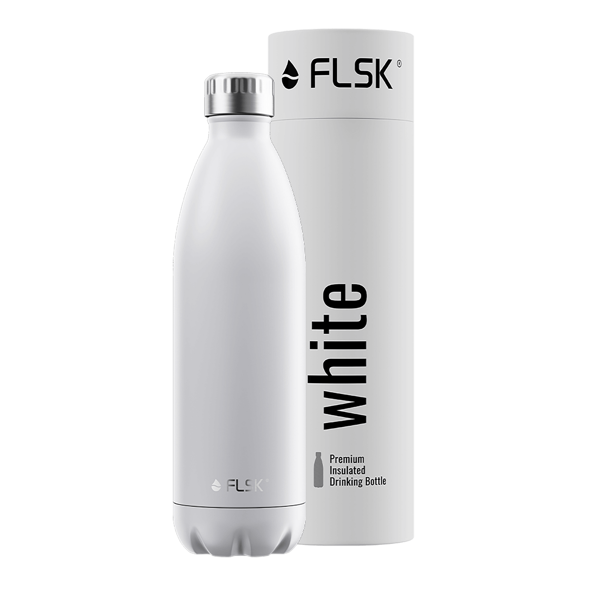 FLSK Trinkflasche 1000 ml white aus Edelstahl mit Verpackung