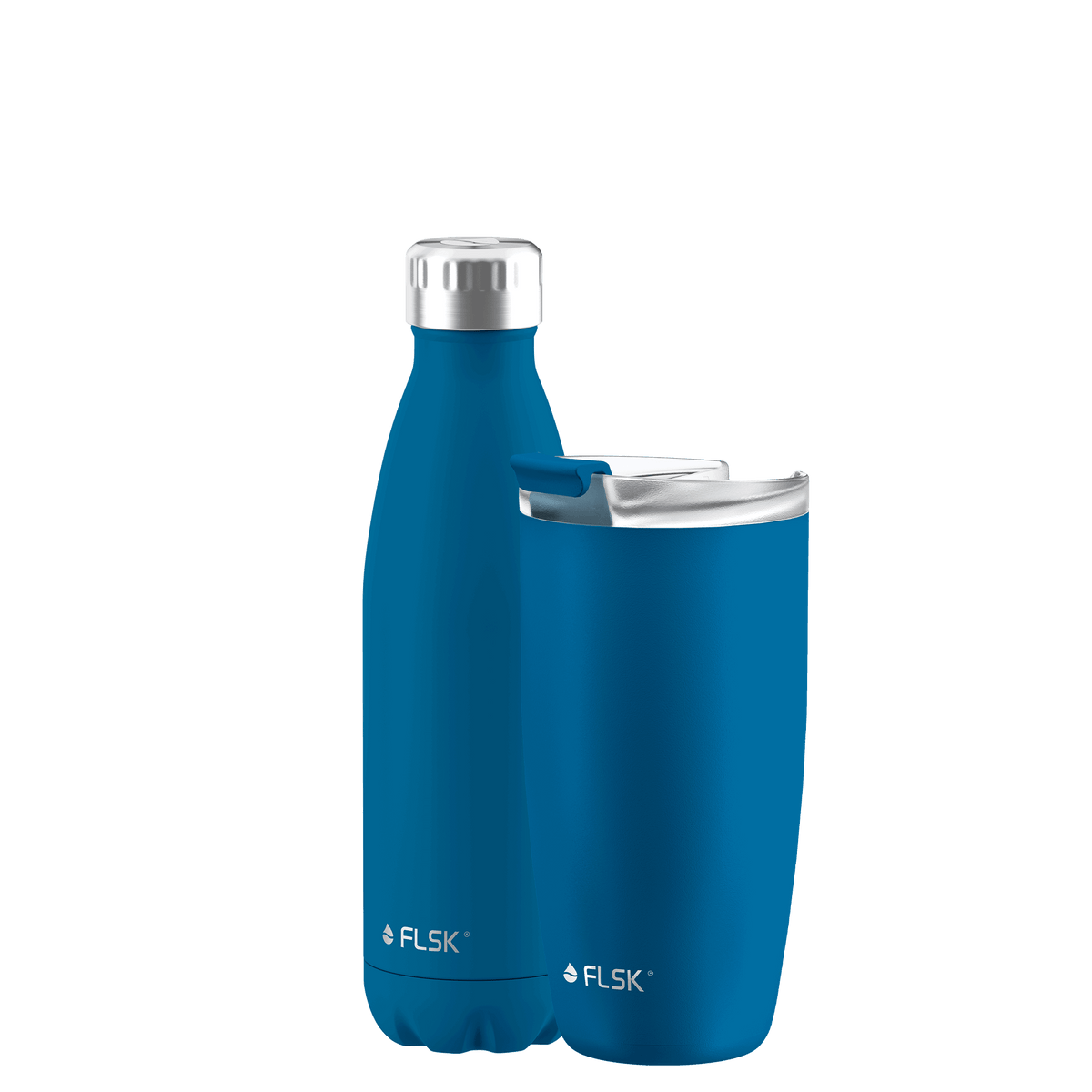 FLSK Bundle Trinkflasche 500 ml und Kaffeebecher 500 ml aus Edelstahl ocean